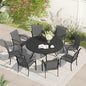 VICLLAX Patio Dining Set for 8, Outdoor Furniture Set Includes 53" Round Patio Table and 8 Patio Sling Chairs, Black Tabletop and Grey Fabric