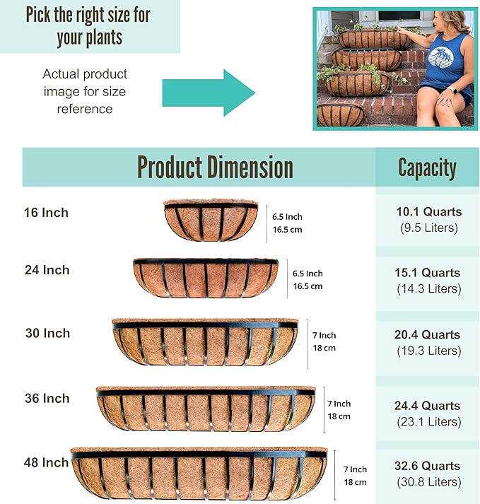 LaLaGreen Outdoor Wall Planter - 8 Pack, 30 Inch Large Metal Basket with Coco Liner, Long Window Flower Box Deck Railings Hanging Horse Trough Balcony Plant Pot Garden Fence Balcony Patio Rail