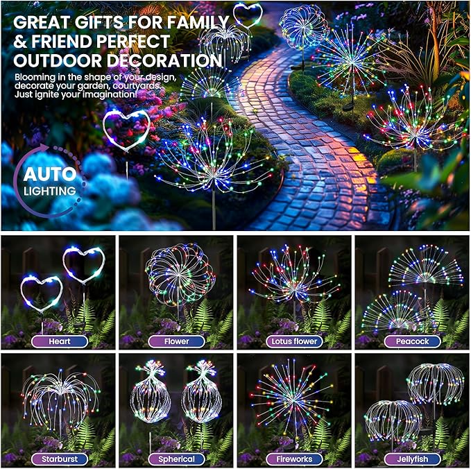 Garden Decor Solar Lights Outdoor,120LED Waterproof Colorful Solar Fairy Garden Lights for Outdoor Decoration,Yard, Patio, Porch,Flower Pot,Pathway,Christmas (4Pack)