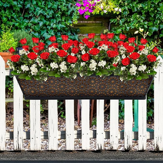 Halatool 2Pack 30 Inch Window Box with Coco Liner Sturdy Metal Railing Planter with Coconut Coir Basket Liners for Window Deck Fence Porch and Patio Outdoor Indoor Lawn