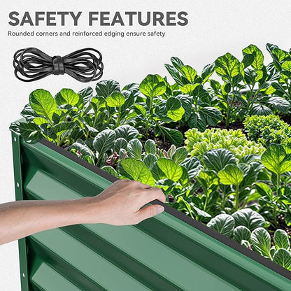YITAHOME 2pcs 8x4x1.5 in Galvanized Raised Garden Bed Kit, Large Metal Planter Box with Gloves, Safety Rubber & Support Rod, Outdoor Flower Bed for Plants Vegetables, Green