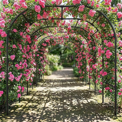 DoCred Garden Arch Trellis for Climbing Plants, 88 Inch Large Garden Trellises Outdoor Metal Plants Support Archway Arbor Tunnel for Vegetables Plant Cucumber Trellis Decoration, Black