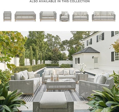 Signature Design by Ashley Seton Creek Cottage Nuvella Weather Resistant Fabric Outdoor Loveseat with Cushion and 2 Throw Pillows, Light Brown & Light Gray