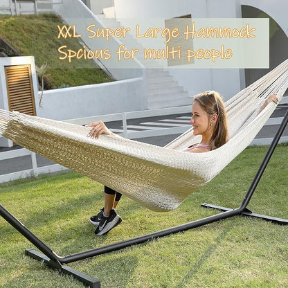 ZEAN Handwoven Hammock by Thick Cotton Rope XL Two Person Hammock for Outside, Patio Backyard Garden 550LB Capacity