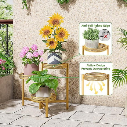 Metal Plant Stand Indoor Outdoor, 3 Tier Corner Tall Plant Shelf for Multiple Plants, Tiered Plant Stand, Heavy Duty Flower Holder, Folding Tall Rack for Garden Patio Balcony - GoldWave