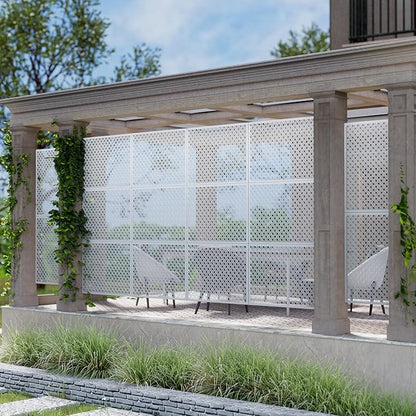 Casaphoria 72" H x 35" W Metal Outdoor Privacy Screen, Freestanding Decorative Divider for Patio, Deck, Balcony, and Garden with Stable Base, White-Jason