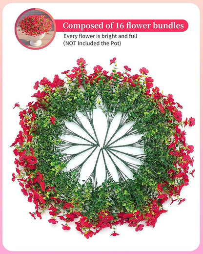 Faux Flowers for Outdoor Planters 16 Bundles UV Resistant Artificial Fake Eucalyptus Plants Outside Spring Summer Yard Decoration Realistic Silk Daisy Used for Patio,Front Porch,Garden Pots Decor