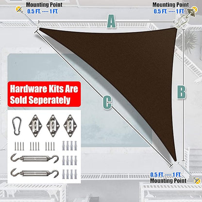 Amgo 12' x 12' x 17' Brown Right Triangle Sun Shade Sail UPF50+ Canopy Awning AGSLT, 95% UV Blockage, Water & Air Permeable, 200GSM Heavy Duty Commercial and Residential (We Make Custom Sizes)