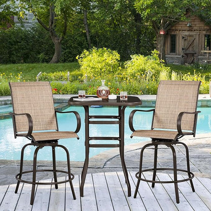 Yaheetech Patio Swivel Barstools Outdoor Chairs Set of 2, High Bistro Stools Outdoor Furniture, All-Weather Patio Stools for Outside, Beach, Lawn, Poolside and Garden, Brown
