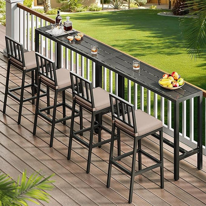 YITAHOME Outdoor Bar Stools Set of 2, Cushioned Metal Outdoor Bar Stools w/Vertical Stripe Back, All-Weather Patio Bar Stools for Balcony Backyard Porch Poolside