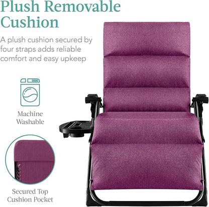 Recliner Chair, Extra-Wide Folding Zero Gravity Patio Lounger, Purple