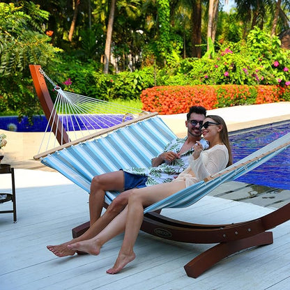 Lazy Daze Hammocks Quick Dry Hammock with Spreader Bar Textliene Fabric Double 2 Person Hammock with Chains Outdoor Patio Poolside Backyard Beach 450 lbs Capacity, Blue White Stripes