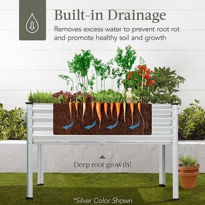 Best Choice Products 48x24x30in Galvanized Raised Garden Bed, Metal Elevated Planter Box, Vegetable Garden for Backyard, Patio, Balcony - Moonlight Gray