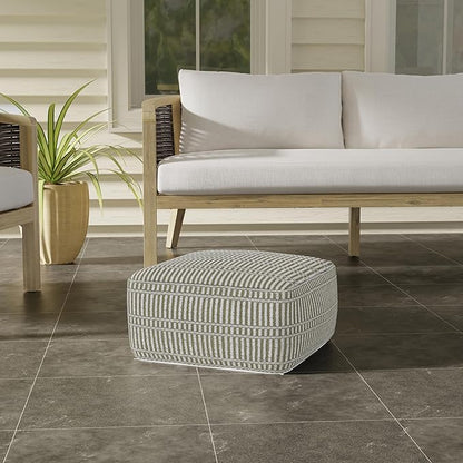 SIMPLIHOME Safford Square Pouf - 20 inch Wide Upholstered PET Polyester Ottoman in Natural/Travertine/White, Boho Indoor/Outdoor Footstool or Extra Seating for Living Room or Bedroom, Assembled
