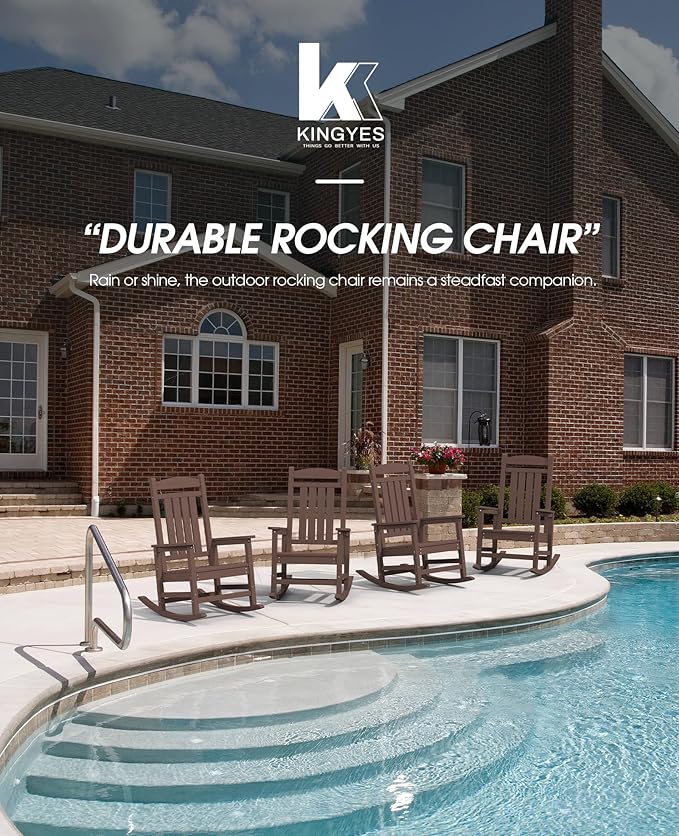 Rocking Chair for Patio, HDPE Plastic, Coffee Brown, 350 lb Capacity