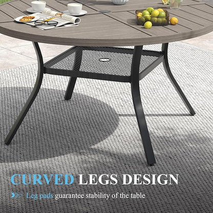 VICLLAX Patio Dining Set for 6, 7 Pieces Outdoor Furniture Set- 47" Round Patio Table and 6 Patio Chairs, Grey Wood Grain Tabletop and Grey Fabric