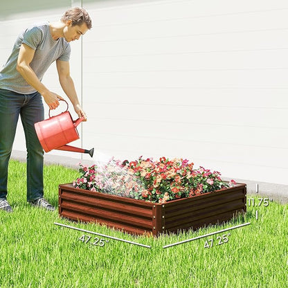 Outsunny Galvanized Raised Garden Bed, 4' x 4' x 1' Metal Planter Box, for Growing Vegetables, Flowers, Herbs, Succulents, Natural Wood
