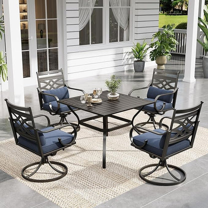 Sophia and William Swivel Outdoor Patio Dining Set for 4, Outdoor Table and Chairs, Removable Seat Cushions, Black 37" Patio Dining Table,Blue