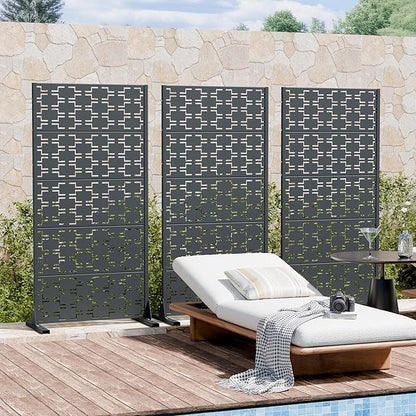 Casaphoria Metal Privacy Screen Outdoor, 60" x 30" W Freestanding Decorative Privacy Screen for Patio Deck Balcony Garden with Stable Base, Drakgrey-Brick