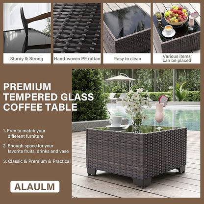 ALAULM Patio Furniture Set with Coffee Table, 9 Pieces Outdoor Sectional with Wide Seat and Thick Cushion, All Weather Wicker Rattan Conversation Set for Backyard, Garden, Deck, Grey