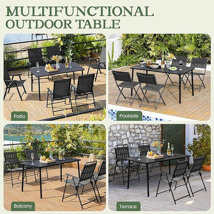 Yaheetech Outdoor Dining Table for 6 Person, Rectangular Slatted Metal Patio Table for Deck Garden Lawn Backyard Use, Black