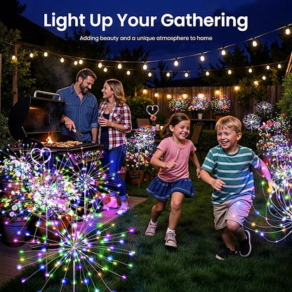 Solar Lights Outdoor, 120LED 2pack Fairy Garden Lights Decor for Outside Fireworks Lights Solar Powered for Yard, Patio, Pathway, Walkway, Balcony,Multicolor