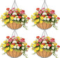 4 Pack 12 Inch Hanging Baskets for Plants Outdoor Metal Hanging Planter Hanging Flower Baskets with Coco Fiber Liners Chain Round Wire Plant Holder Hangings Flower Pots(Watermelon)