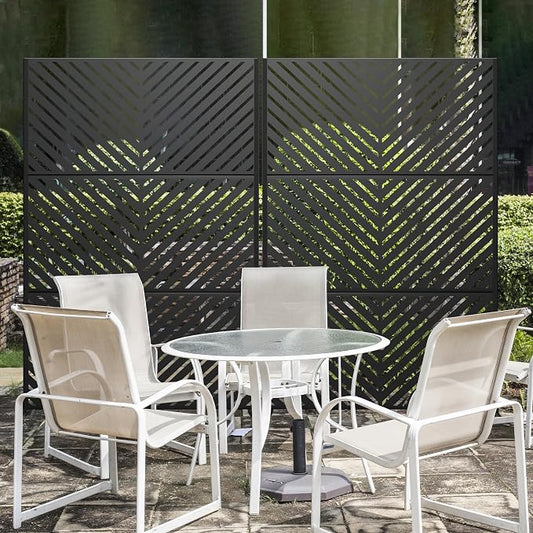 Decorative Fence Metal Privacy Screen, 47 x 72 Inch, Black Arrow Pattern