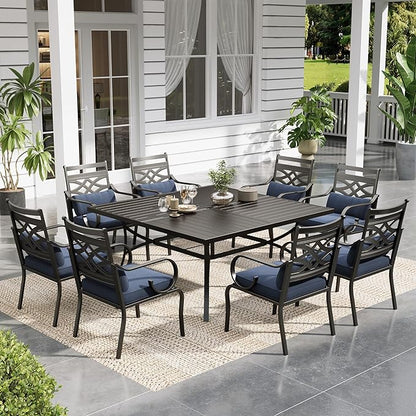 Sophia and William Outdoor Patio Dining Set for 8, Outdoor Table and Chairs, Removable Seat Cushions, Black 37" Patio Dining Table,Blue
