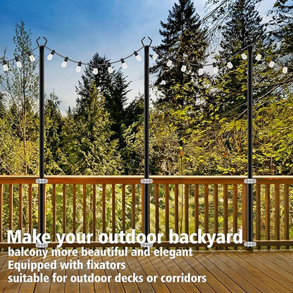 10Ft String Light Poles 4 Pack,Light Poles for Outside Lights,Outdoor with Fence Brackets Hanging Lights,Metal Stand Deck Patio Backyard