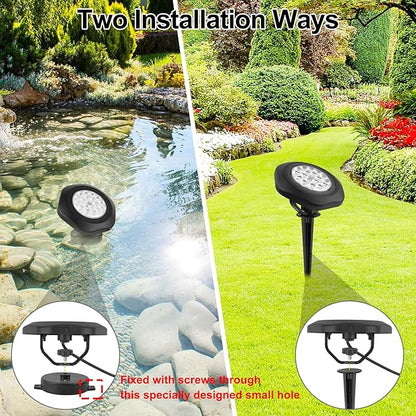 Solar Pond Lights, 18 LED Super Bright RGB LED Underwater Spotlights Color Changing Submersible Pond Light IP68 Waterproof Fountain Lights for Fish Aquarium Tank Garden Yard Pool (5-in-1)