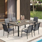 VICLLAX Patio Dining Set for 6, Outdoor Furniture Set Includes 63" Rectangle Patio Table and 6 Patio Sling Chairs, Outdoor Table and Chairs for Outsides, Grey Wood-Like Tabletop and Dark Grey Fabric