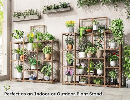 EnHomee Plant Stand Indoor Large Plant Stand Outdoor 5 Tiers Wood Tiered Plants Shelf for Multiple Plants with 10-15 Potted for Living Room Patio Balcony Yard Garden 34.3" W x 11.8" D x 47.2" H