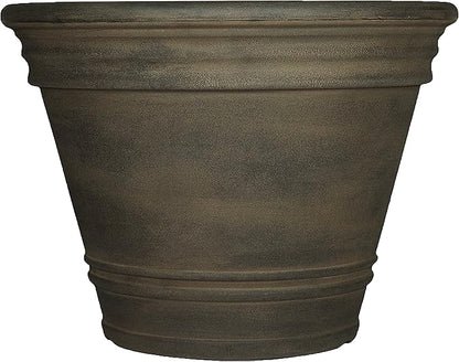 Sunnydaze 20-Inch Franklin Large Plant Pot - Polyresin Round Outdoor Planter with Drillable Drainage Hole - Sable