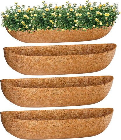 ZeeDix 36 Inch Trough Coconut Liners for Planters (4-Pack) - 100% Natural Coconut Coir Fiber Planter Liners Replacement for Window Boxes, Wall Baskets, Deck Flower Boxes, Garden Railing Fence Troughs