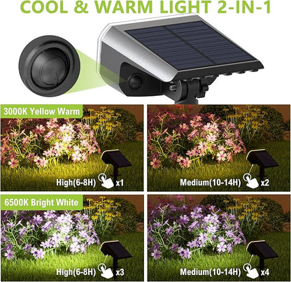 DAMINY Solar Spotlights Outdoor Waterproof IP65,2 CCT(Warm White & Cool White),4 Lighting Modes Solar spot Lights for Yard,Garden,Pathway,Landscape,Auto On/Off-8 Pack