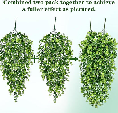 Waipfaru 4Pcs Fake Hanging Plants 3ft Fake Plants UV Resistant Fake Vines Artificial Decor for Indoor Outdoor Party Wall Porch Wedding Decoration,Light Green