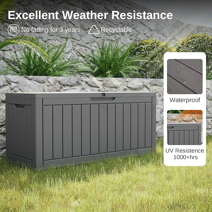 Deck Box 90 Gallon Grey Resin Lockable Outdoor Storage Box