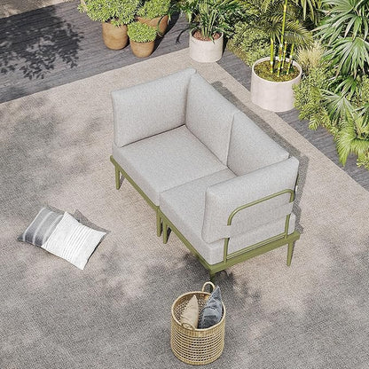 Sundale Outdoor 2 Pieces Metal Patio Furniture Set, Outdoor Sectional Sofa w/6 Inch Olefin Cushion, Modern Outdoor Conversation Sets for Porch, Balcony