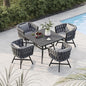 Grand patio 5-Piece Outdoor Dining Set for 4, Patio Dining Furniture Set for 4 Swivel Rope Wicker Chairs & 1 Square Dining Faux Woodgrain Table with Umbrella Hole, Dark Gray