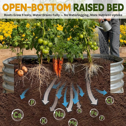 Galvanized Raised Garden Bed Outdoor, Large Raised Bed for Gardening, 6x3x1ft Oval Metal Planter Box for Vegetables, Fruits, Flowers, Silver