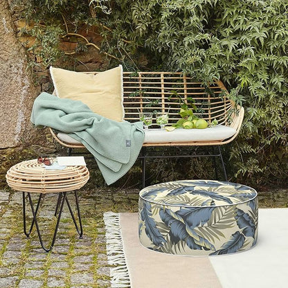 LVTXIII Inflatable Stool Ottoman Footrest with Handle, Decorative Fade-Resistant Foot Stool, Indoor or Outdoor Pouf for Home Garden and Camping Use, D21 x W 21 x H9, ‌Lush Palm Blue