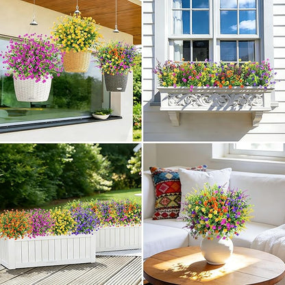 20 Bundles Artificial Flowers for Outdoors Fake Plastic Flowers UV Resistant Realistic Faux Plants Shrubs for Spring Summer Garden Porch Yard Patio Planter Window Box Home Decor, Mixedcolor
