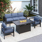 Solaste Aluminum Patio Furniture Set with Fire Pit Table, 4 Piece Metal Outdoor Furniture with Water-Resistant Cushions, Modern Patio Conversation Set for Balcony, Front Porch, and Backyard,Blue