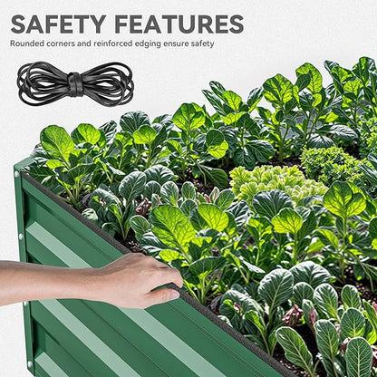 YITAHOME 144x48x12 in Galvanized Raised Garden Bed Kit, Large Metal Planter Box with Gloves, Safety Rubber & Support Rod, Outdoor Flower Bed for Plants Vegetables, Green