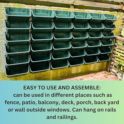 Maxona Vertical Garden Planter - 16 Pack, 13 inch Wall Mounted Planters for Patio Outdoor Decor, Home Green Plastic Balcony Pot, Plant Vegetable Fruit Herb Hanging Pocket Holder Flowerpot