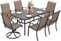NUU GARDEN 7 Pieces Outdoor Dining Sets, Textilene Swivel Patio Table and Chairs All-Weather Outdoor Furniture Set for Lawn, Backyard, Balcony, Black and Brown
