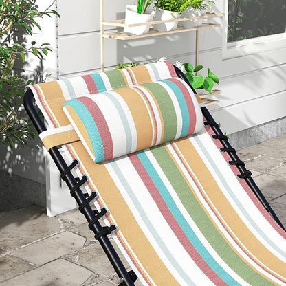Outsunny Folding Chaise Lounge Chair Set of 2, Patio Sun Tanning Chair, Outdoor Chaise Lounger with 4-Position Reclining Back, Breathable Mesh Seat for Beach, Poolside, Rainbow Striped