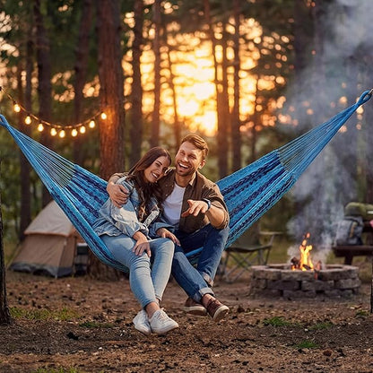 Sunnydaze Handwoven XXL Thick Cord Mayan Double Hammock for Outside - 625-Pound Capacity Heavy-Duty Outdoor Hammock - Blue