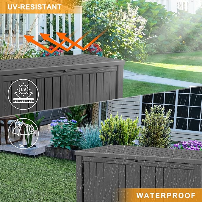 Deck Box, 150 Gallon Black Resin Lockable Weathertight Storage Bin